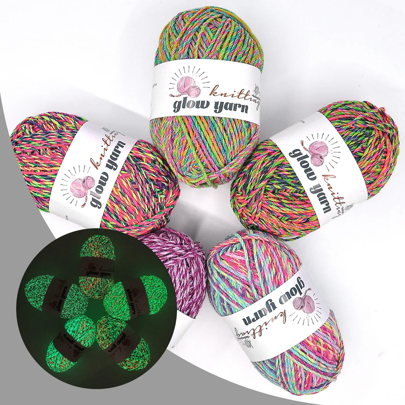 Glow in the Dark Rainbow Twist Yarn for Crochet(6 colors)