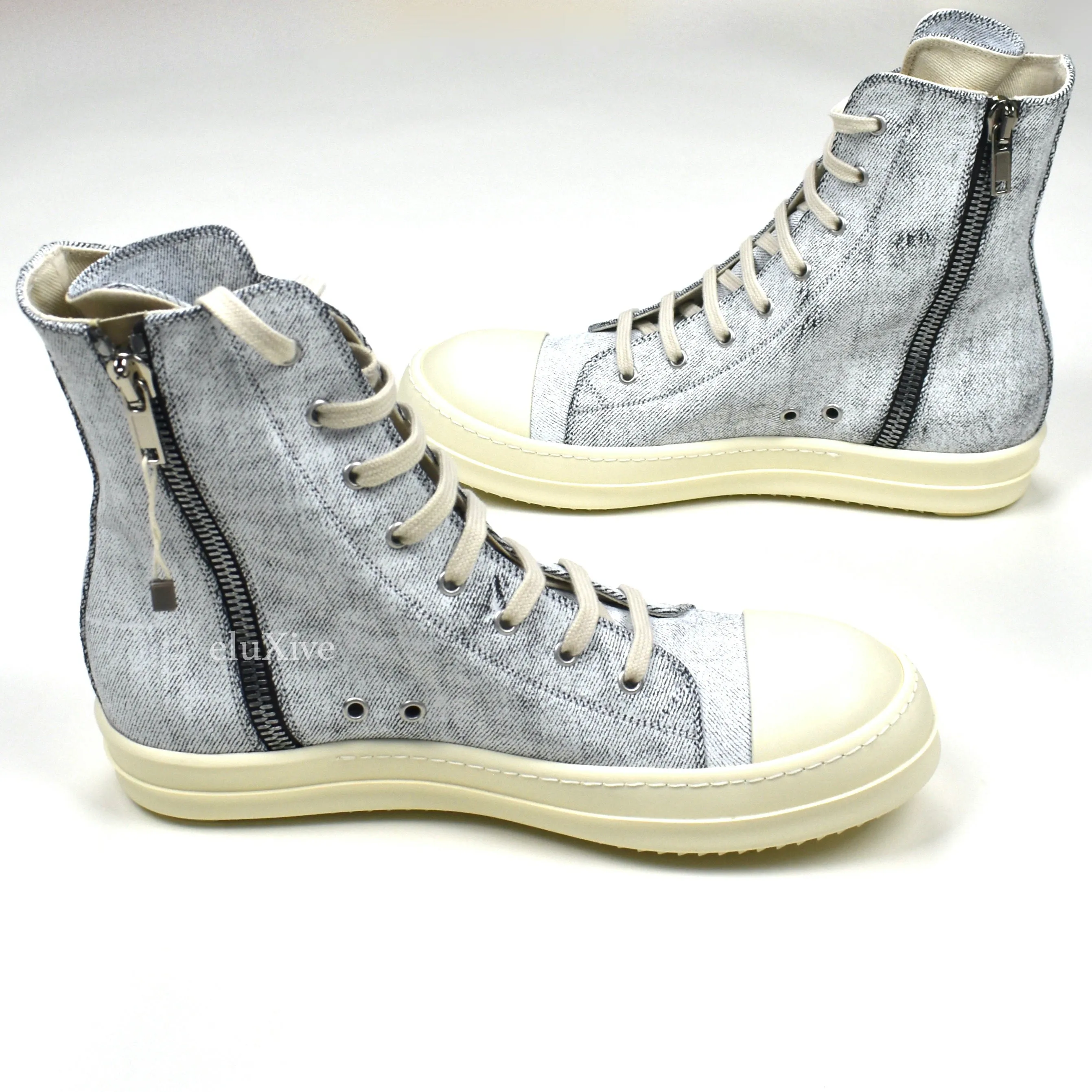 Rick Owens DRKSHDW - Painted Denim Cargo Ramones Sneaker (Milk)